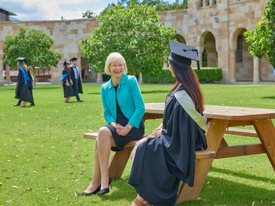 UQ Vice-Chancellor Professor Deborah Terry with UQ graduates.